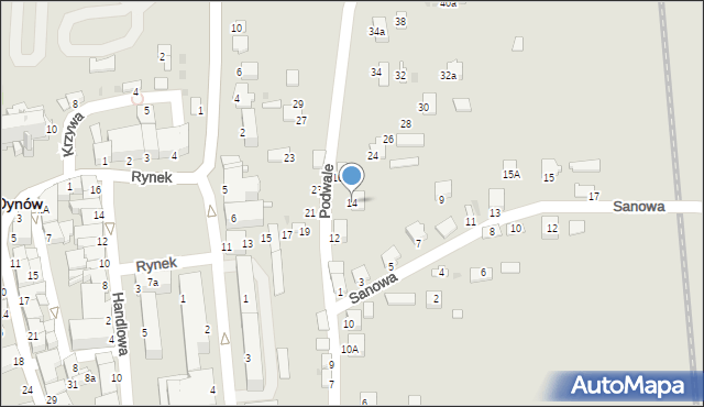 Dynów, Podwale, 14, mapa Dynów