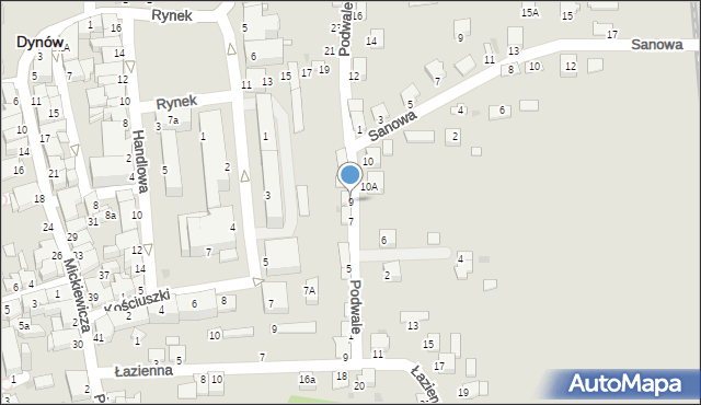 Dynów, Podwale, 9, mapa Dynów