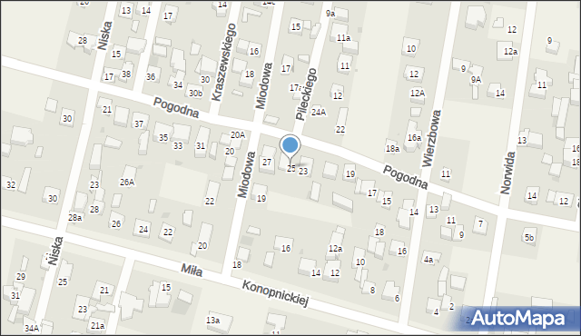 Dziekanów Leśny, Pogodna, 25, mapa Dziekanów Leśny