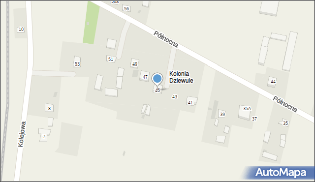 Dziewule, Północna, 45, mapa Dziewule