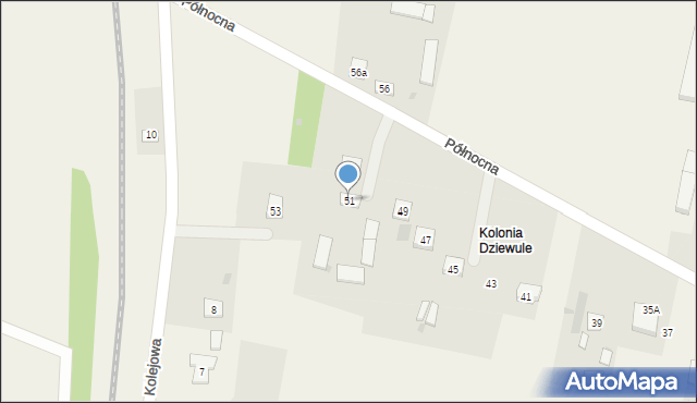 Dziewule, Północna, 51a, mapa Dziewule