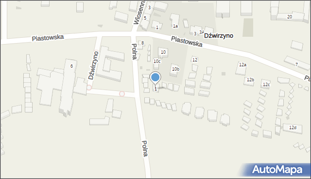Dźwirzyno, Polna, 1, mapa Dźwirzyno