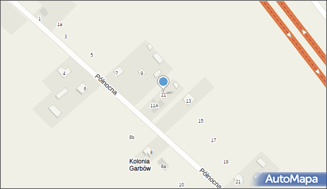 Garbów, Północna, 11, mapa Garbów