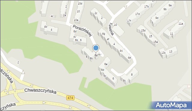Gdynia, Porazińskiej Janiny, 8a, mapa Gdyni