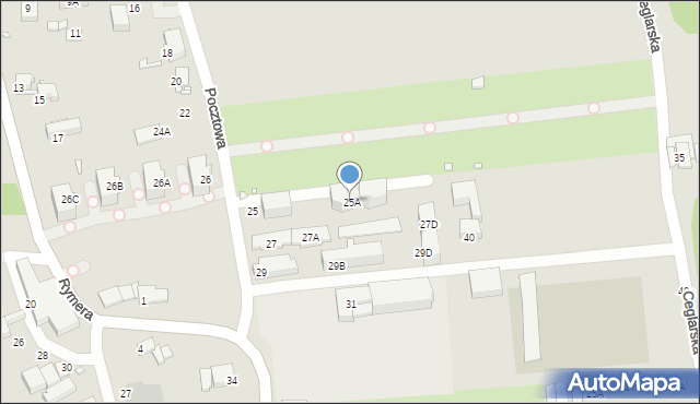 Gliwice, Pocztowa, 25A, mapa Gliwic