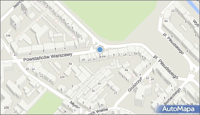 Gliwice, Powstańców Warszawy, 9, mapa Gliwic