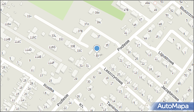 Gliwice, Podlesie, 33, mapa Gliwic