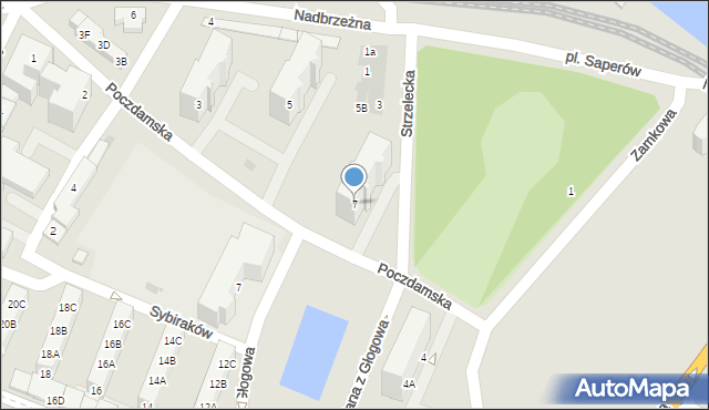 Głogów, Poczdamska, 7, mapa Głogów