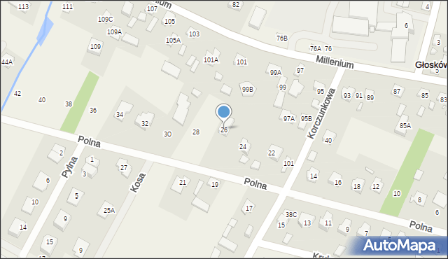 Głosków, Polna, 26, mapa Głosków