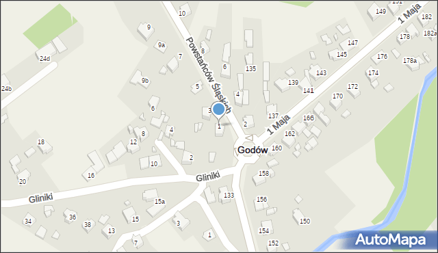 Godów, Powstańców Śląskich, 1, mapa Godów