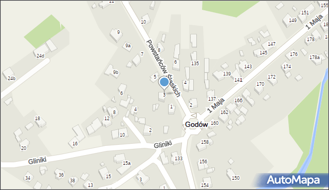 Godów, Powstańców Śląskich, 3, mapa Godów