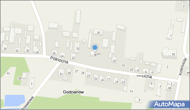 Godzianów, Północna, 16, mapa Godzianów