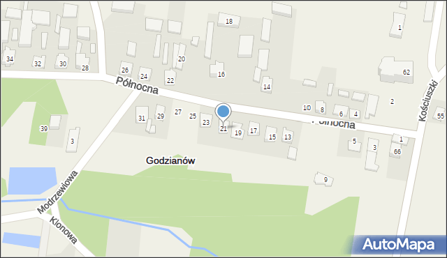 Godzianów, Północna, 21, mapa Godzianów