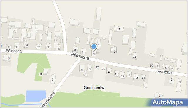 Godzianów, Północna, 22, mapa Godzianów