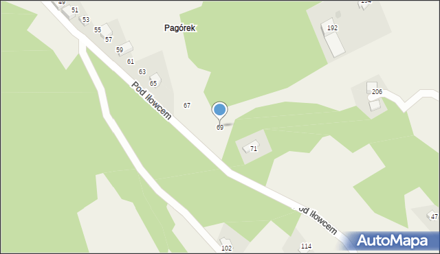 Gorzeń Górny, Pod Iłowcem, 69, mapa Gorzeń Górny