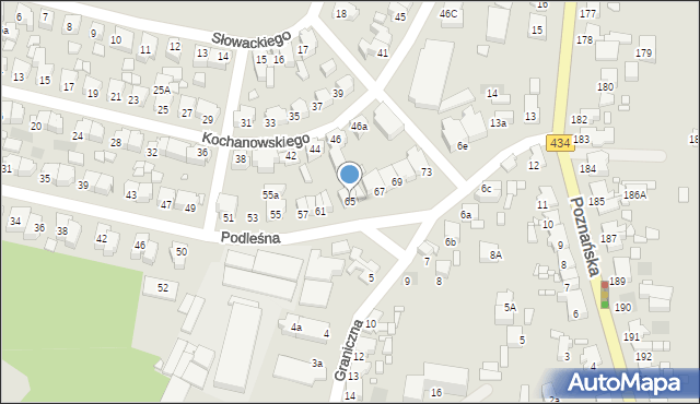 Gostyń, Podleśna, 65, mapa Gostyń