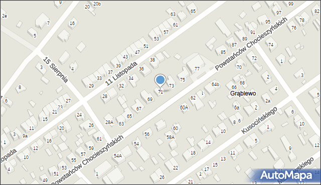 Grodzisk Wielkopolski, Powstańców Chocieszyńskich, 71, mapa Grodzisk Wielkopolski