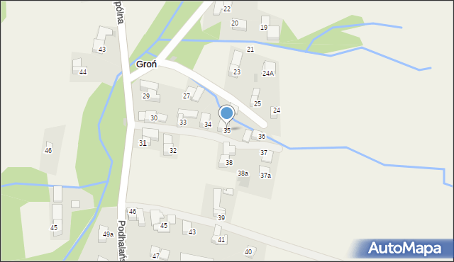 Groń, Podhalańska, 35, mapa Groń