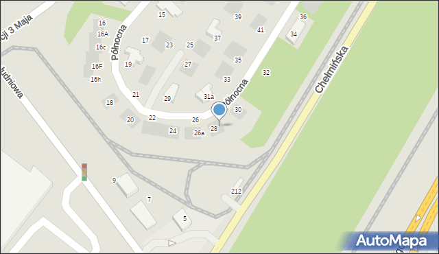 Grudziądz, Północna, 28a, mapa Grudziądza