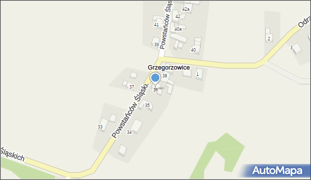 Grzegorzowice, Powstańców Śląskich, 36, mapa Grzegorzowice