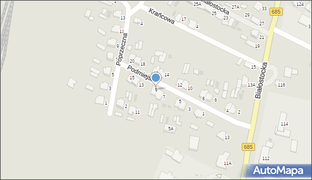 Hajnówka, Podmiejska, 9, mapa Hajnówka