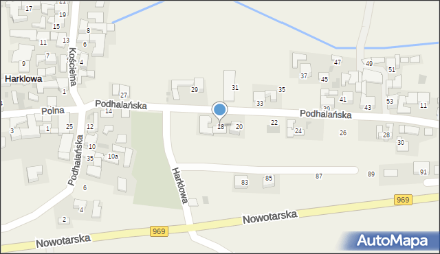 Harklowa, Podhalańska, 18, mapa Harklowa