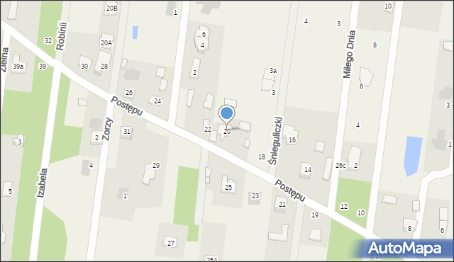 Izabela, Postępu, 20, mapa Izabela