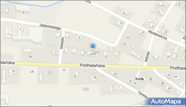 Jabłonka, Podhalańska, 13, mapa Jabłonka