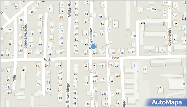 Jasło, Pola Wincentego, 26, mapa Jasła