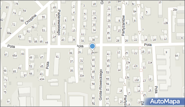 Jasło, Pola Wincentego, 27, mapa Jasła