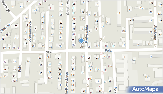 Jasło, Pola Wincentego, 28, mapa Jasła