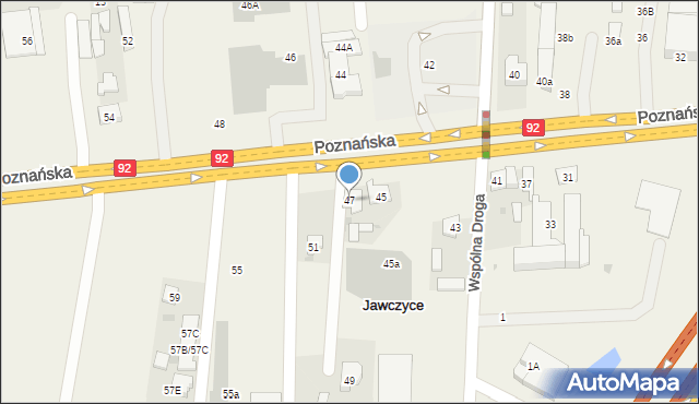 Jawczyce, Poznańska, 47, mapa Jawczyce