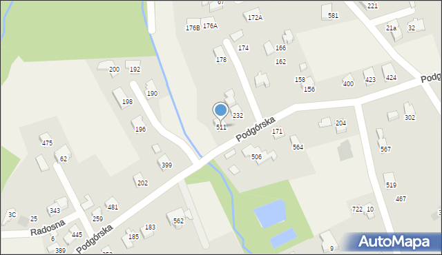 Jaworze, Podgórska, 511, mapa Jaworze