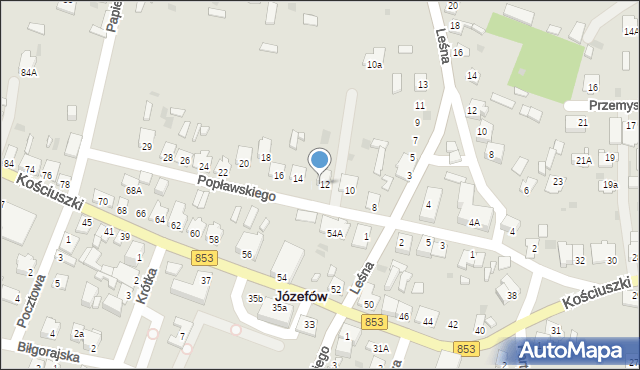 Józefów, Popławskiego Jana Ludwika, 12A, mapa Józefów