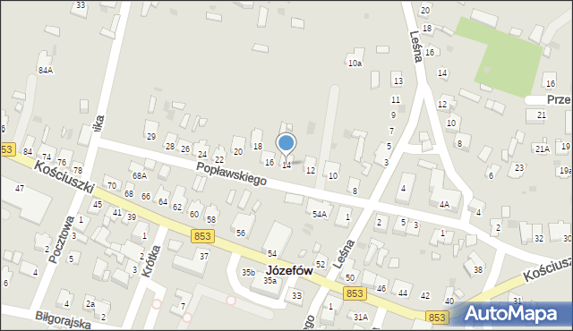 Józefów, Popławskiego Jana Ludwika, 14, mapa Józefów