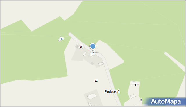 Kaczaki, Podpołoń, 13, mapa Kaczaki