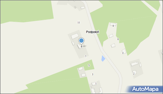 Kaczaki, Podpołoń, 9, mapa Kaczaki