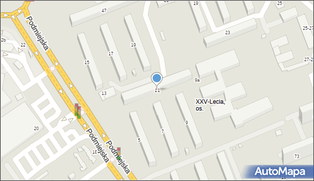 Kalisz, Podmiejska, 11, mapa Kalisza