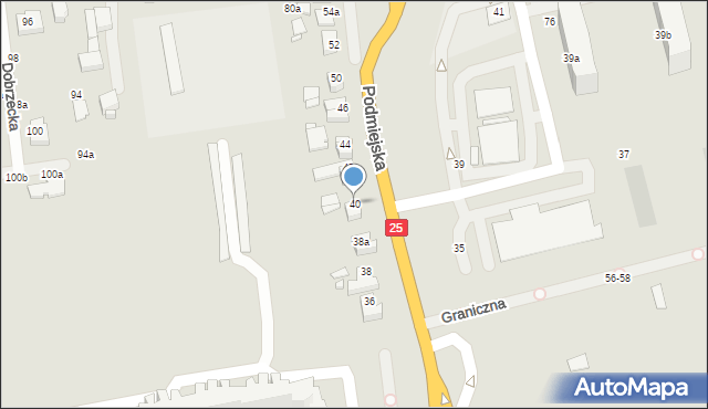 Kalisz, Podmiejska, 40, mapa Kalisza