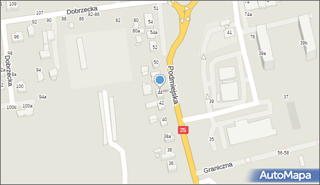 Kalisz, Podmiejska, 44, mapa Kalisza