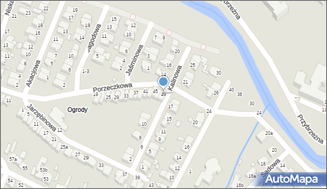 Kalisz, Porzeczkowa, 49, mapa Kalisza