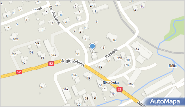 Kalwaria Zebrzydowska, Podlesie, 1, mapa Kalwaria Zebrzydowska