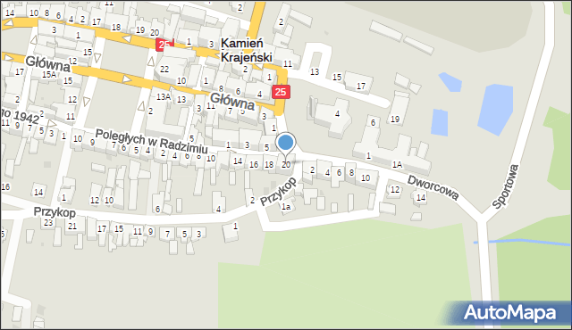 Kamień Krajeński, Poległych w Radzimiu, 20, mapa Kamień Krajeński