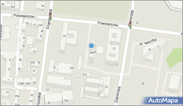 Katowice, Powstańców, 41A, mapa Katowic