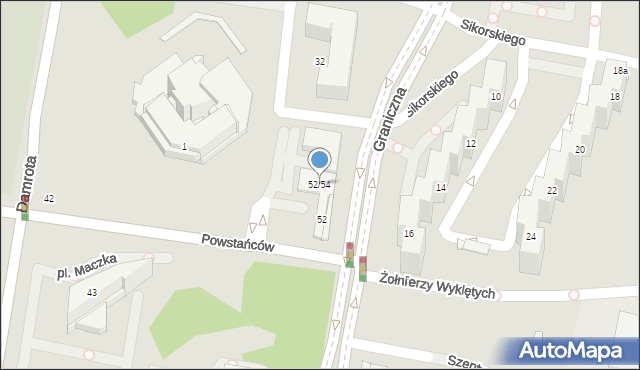 Katowice, Powstańców, 52/54, mapa Katowic