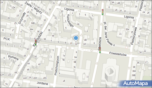 Katowice, Powstańców, 12, mapa Katowic