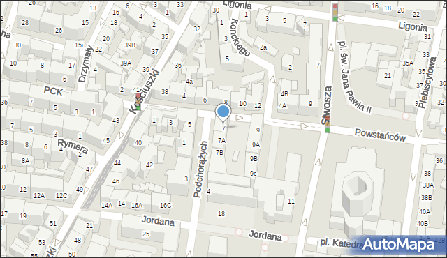 Katowice, Powstańców, 7, mapa Katowic