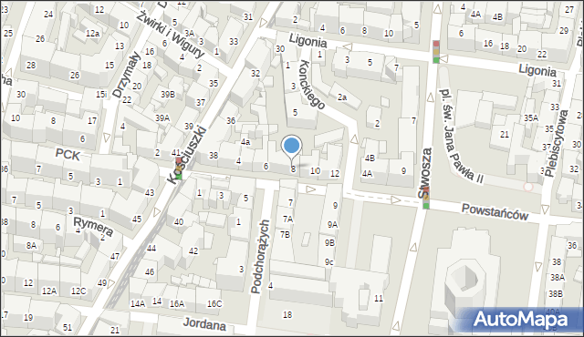 Katowice, Powstańców, 8, mapa Katowic