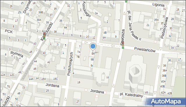 Katowice, Powstańców, 9A, mapa Katowic