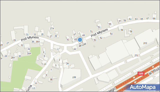 Katowice, Pod Młynem, 46, mapa Katowic